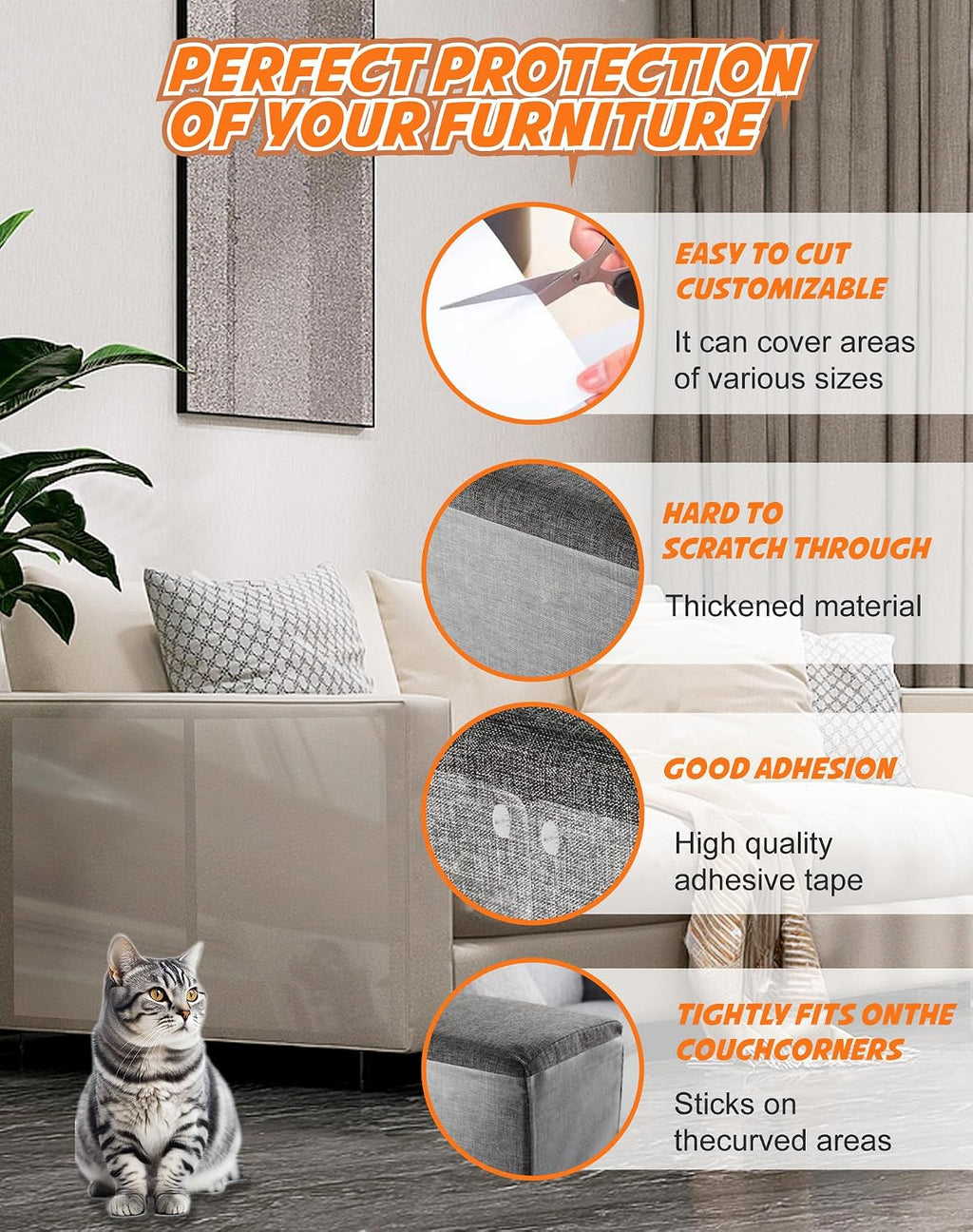 20-Pack Cat Scratch Furniture Couch Protector - Large Size 17x12inch Sofa Protectors Tape from Anti Cats Claws Scratching , Chair Corner Guards Cover for Cat Stop Scratching with 50 Twist Pins and Toy