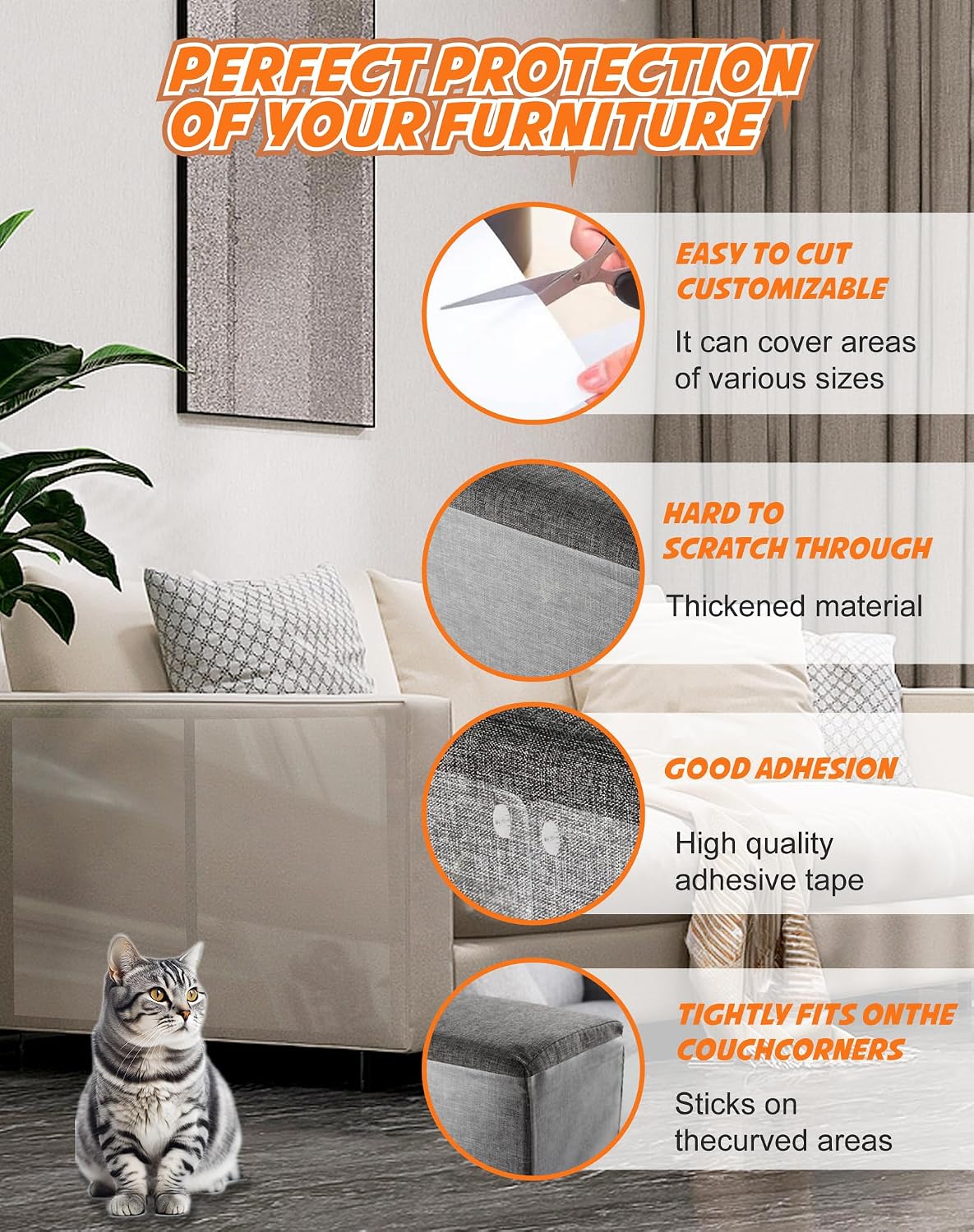20-Pack Cat Scratch Furniture Couch Protector - Large Size 17x12inch Sofa Protectors Tape from Anti Cats Claws Scratching , Chair Corner Guards Cover for Cat Stop Scratching with 50 Twist Pins and Toy