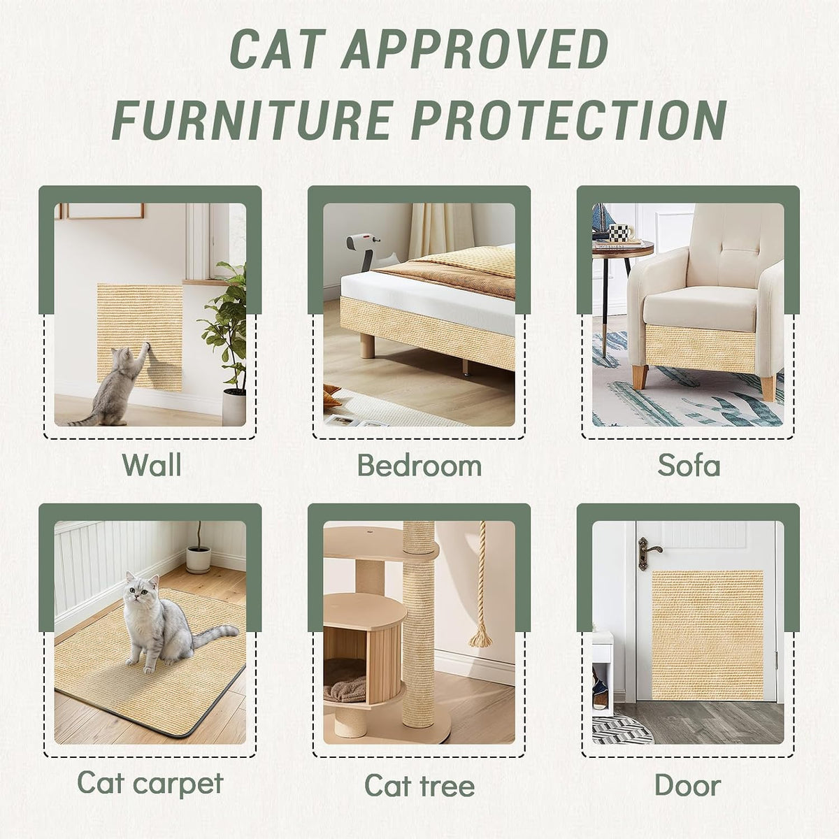 Couch Wall Corner Protector for Indoor Cats, Khaki, 39.3x15.8In
