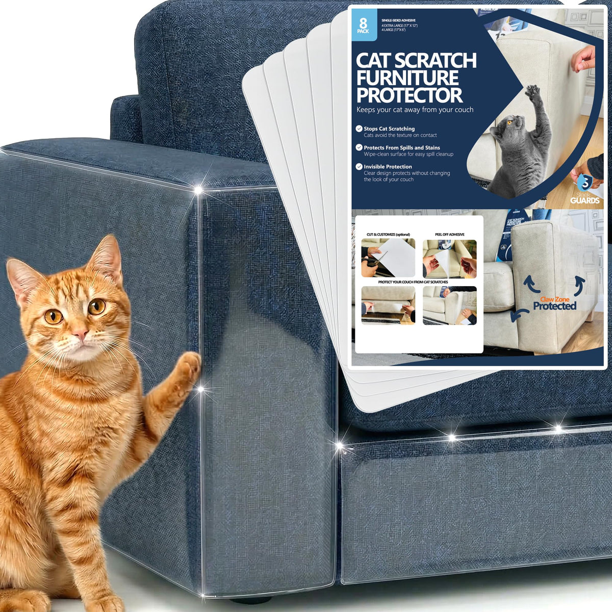 Furniture Protector from Cats, 12-Pack Anti-Scratching Sticky Tape, Scratch Deterrent, Cat Scratch Furniture Protector, Couch Protector from Cat Claws, Sofa Corners, Couch Corner Protector for Cats