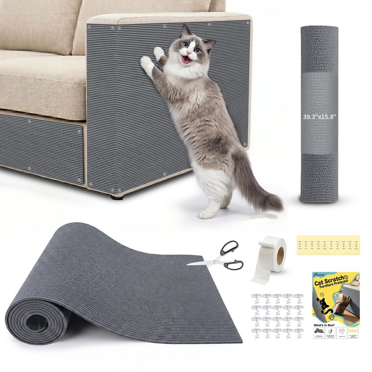 Cat Scratch Furniture Protector: 39.3"x15.8" High Self-Adhesive