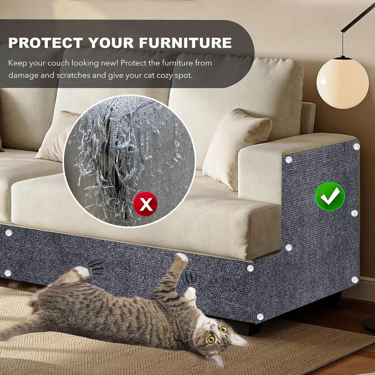 Self-Adhesive Cat Scratching Mat, Durable Couch Protector from Cat Claws