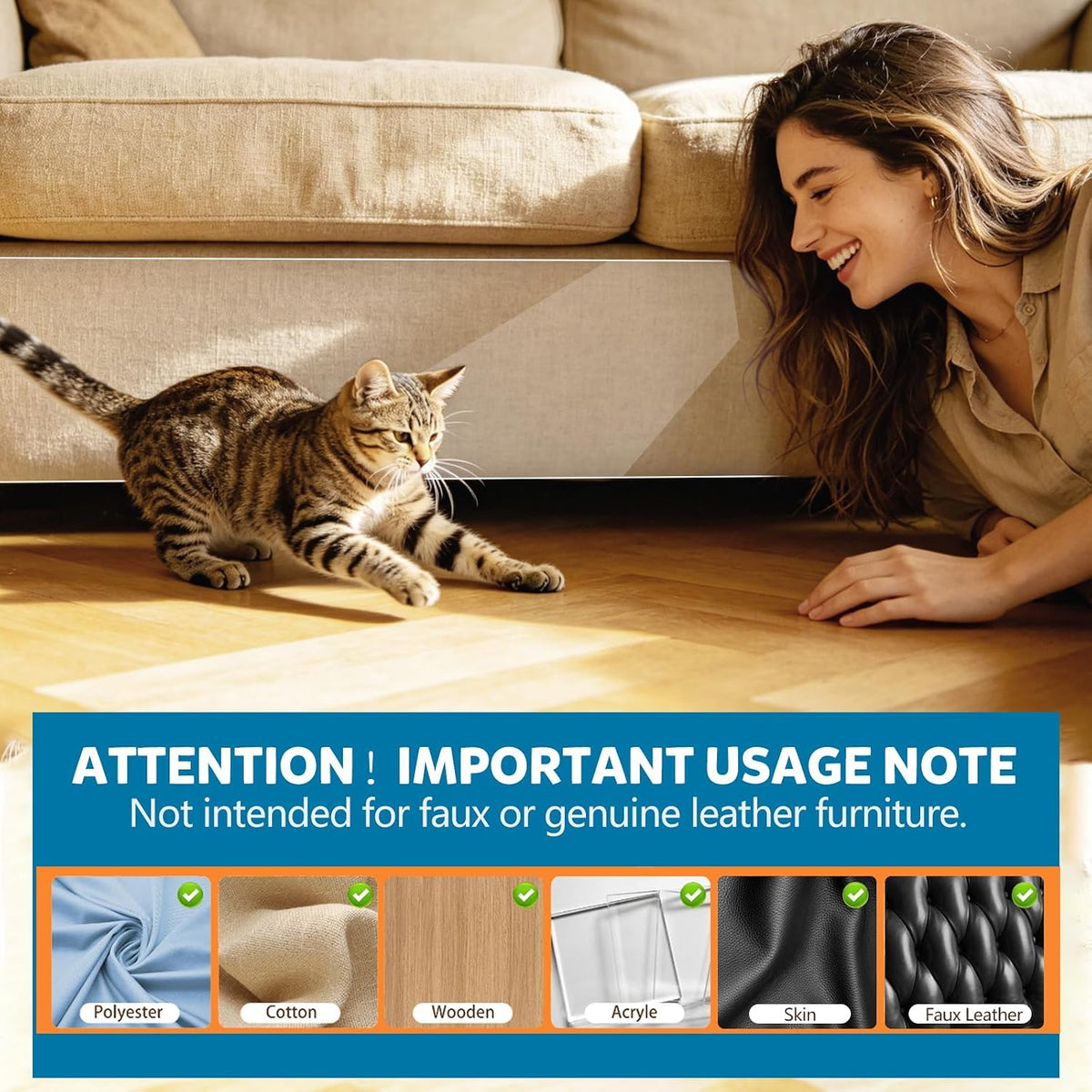 Anti Cat Scratch Furniture Protector – Clear Thicken Vinyl Tape 160"x 12.6", Single-Sided Sticky Couch Protector from Cat Claws, Flexible Guard for Sofa Corner Door Walls Bed Leather