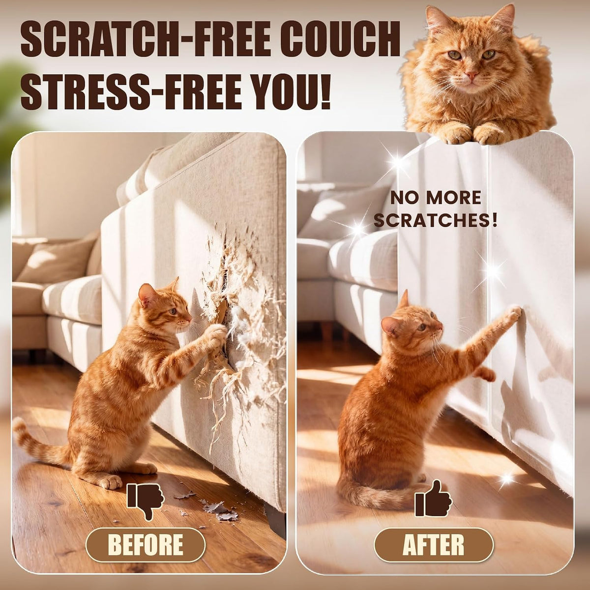 THLHKD Cat Scratch Furniture Protector, 18PCS Single Sided Couch Protectors Tape from Cats Claws Scratching, Thicken Clear Sheets Proof Clawing Sofa Corner Protection Cover Anti Scratch for Furniture
