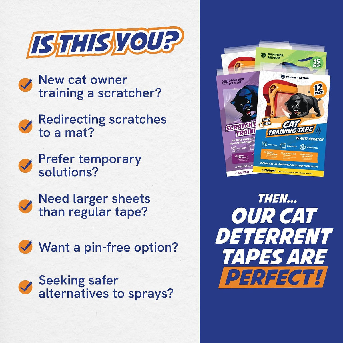 Panther Armor Cat Scratch Furniture Protector, 10 Double-Sided Tape Sheets