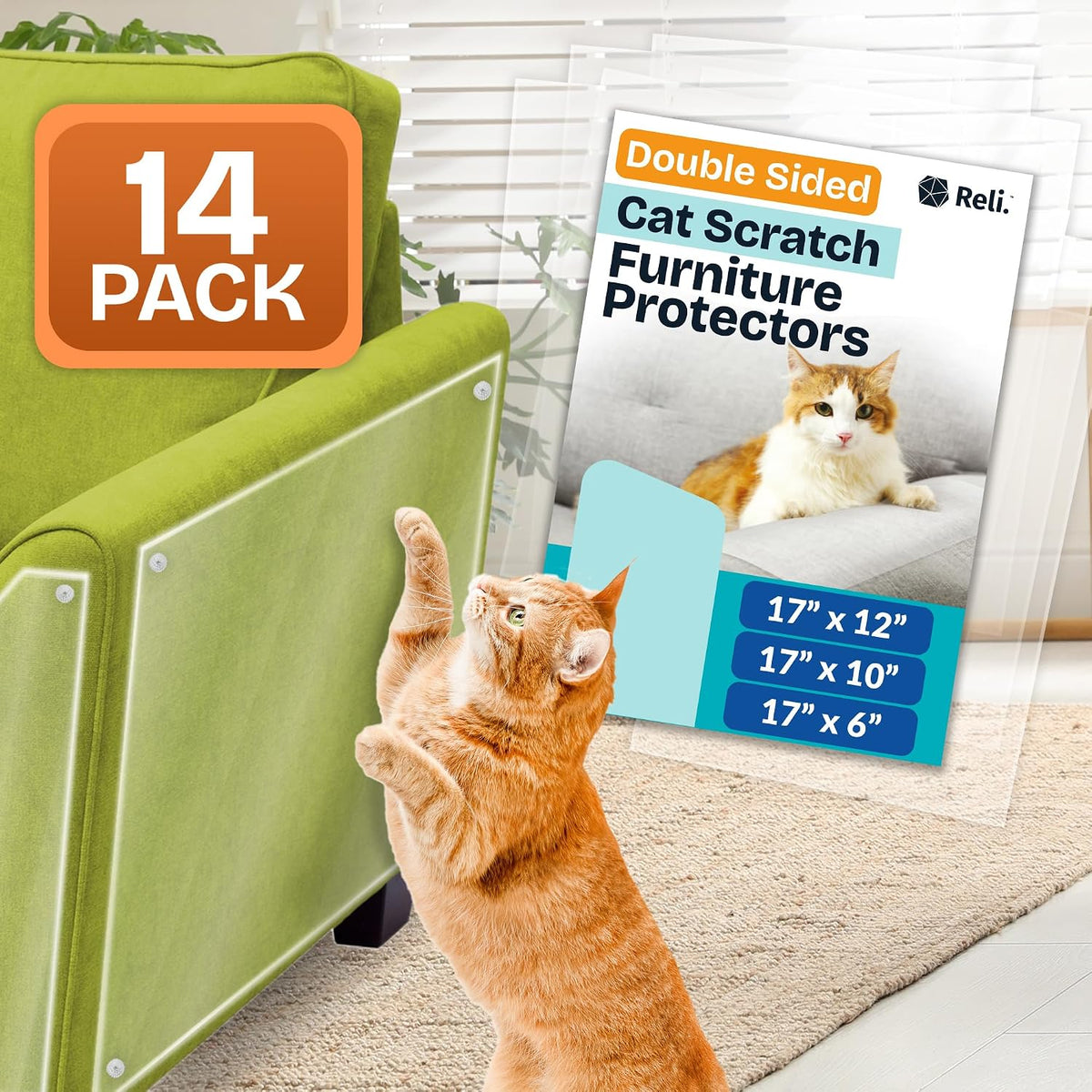 Reli. Cat Scratch Furniture Protector | Couch Anti-Scratch Sheets | 14 Pack