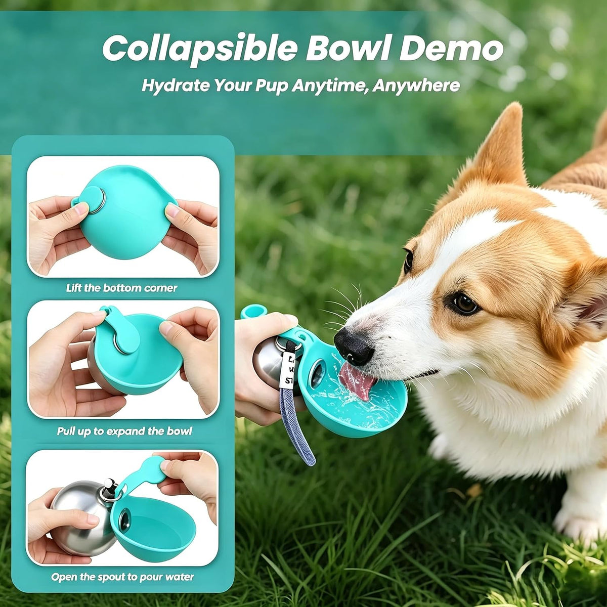 2-in-1 Dog Water Bottle - Portable Pet Travel Flask with Bowl -Blue