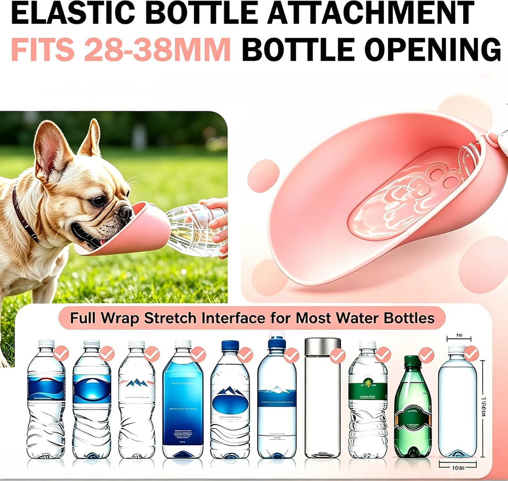 Universal Silicone Pet Water Bowl Attachment, Portable Dog Cat Water Feeder for Walking Hiking Travel, Fits Standard Water Bottles, Lightweight No Heavy Bottles Needed
