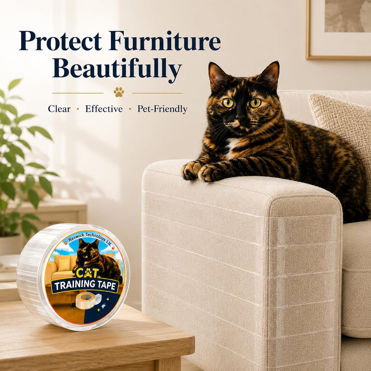 4" x30' Furniture Protector for Cats, Cat Scratch Deterrent Tape for Couch & Sofa, Clear Anti Scratch Furniture Protection, Protect Carpet, Door & Wall, Residue-Free
