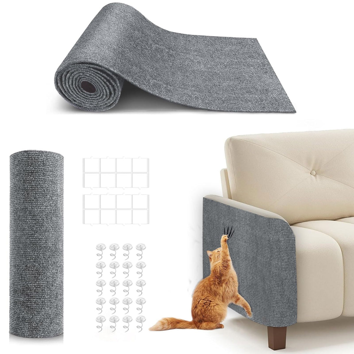 78.7"X15.8" Cat Scratching Mat, Self-Adhesive Cat Scratch Carpet, DIY Cats Scratch Furniture Protector for Couch, Sofa, Wall & Door, Durable Furniture Guards Couch Scratcher from Cats Claws, Dark Grey