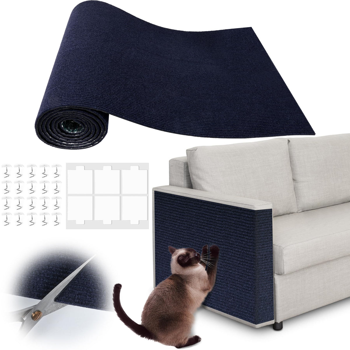 Couch Protector from Cat Claws - 78.7" x 15.8" Trimmable Self-Adhesive Cats Claws Scratch Pads, Cat DIY Climbing Cats Scratch Mat Tree Replacement Indoor (Dark Gray)
