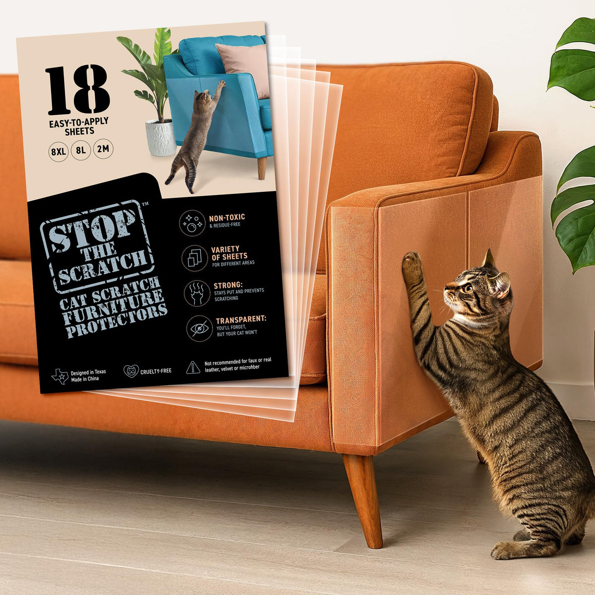 Cat Scratch Deterrent Tape – 18 XL Clear Anti-Scratch Furniture Sheets