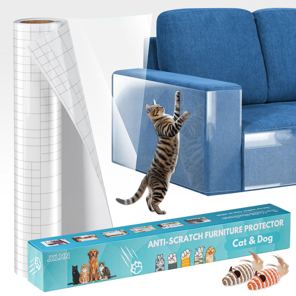 Anti-Cat Scratch Furniture Protector - Clear Vinyl Couch Protector from Cat Claws, Scratch Deterrent Tape for Sofa Corners, Single-Sided Sticky Couch Protector for Cats (200"x 8.3")