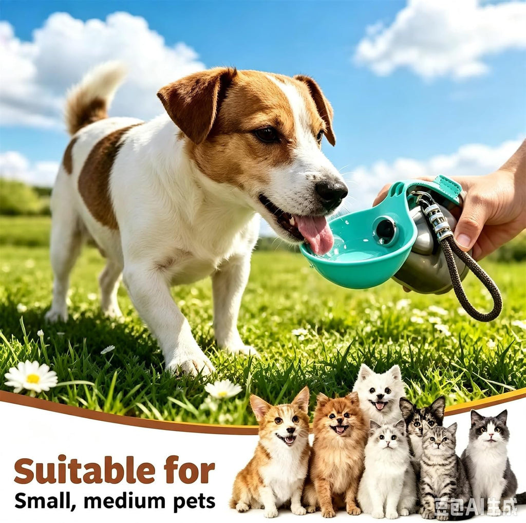 2 in 1 Portable Dog Water Bottle,10Oz Stainless Small Dog Water Bottle