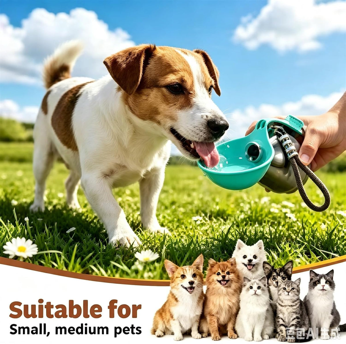 2 in 1 Portable Dog Water Bottle,10Oz Stainless Small Dog Water Bottle
