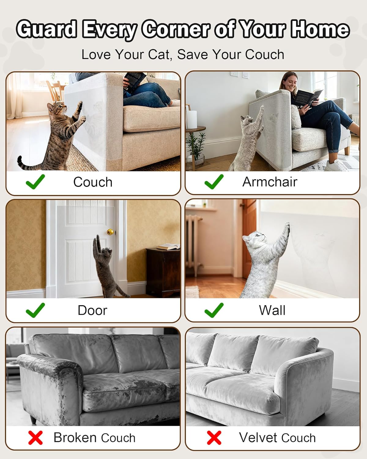 Cat Scratch Furniture Protector Couch - 1 Roll Clear PET 7.9 x 196.8 Inch