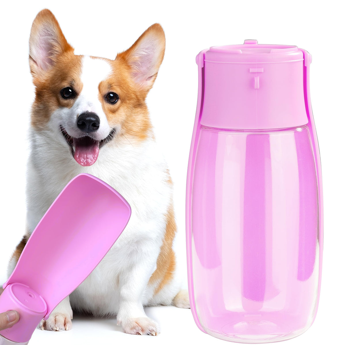 Foldable Dog Water Bottle, Portable Water Dispenser for Cat, Rabbit, Puppy and Small Animals, the Perfect Dog Gifts and Dishwasher Safe Pet Accessories for Walking, Hiking, Travel