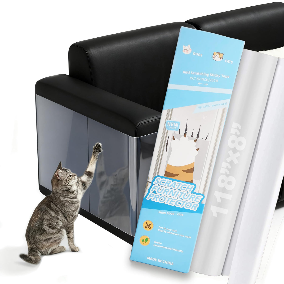 Anti Cat Scratch Furniture Protector Tape Damage-Free Couch Guard, 197"x12"