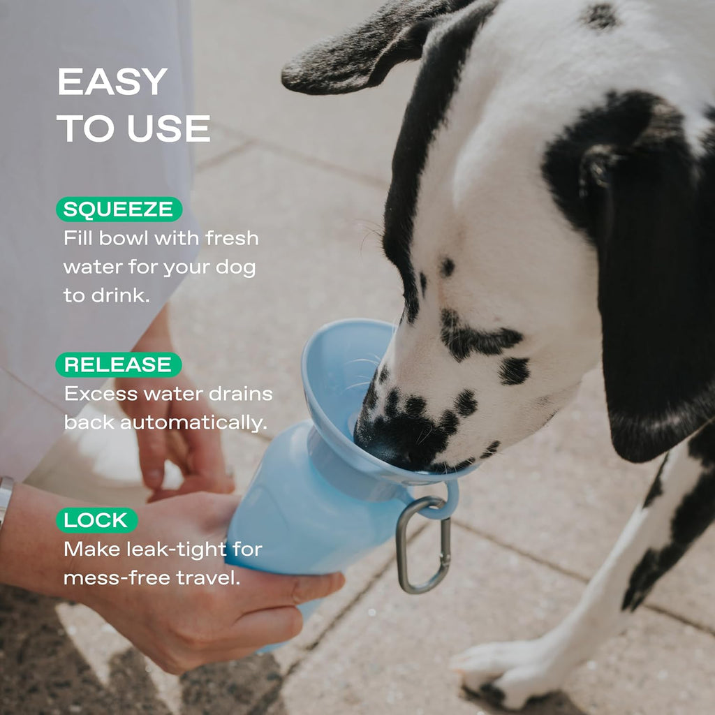 Springer Dog Water Bottle | Portable Travel Drinking Feeder Dispenser for Dogs & Puppies | As Seen on Shark Tank | Leak-Proof Bowl | BPA-Free | Outdoor Walking, Hiking & Travel | 22oz Blue
