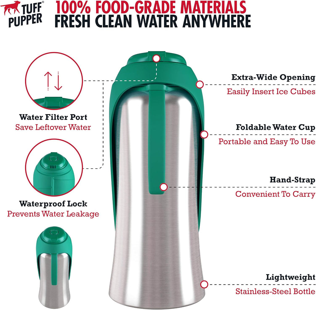 PupFlask Large Dog Water Bottle, Portable Stainless Steel Travel Bowl