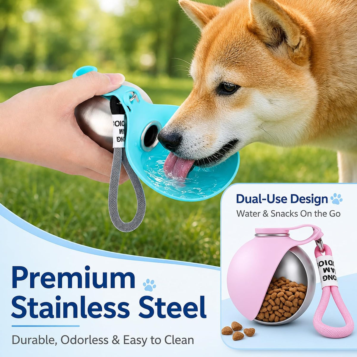 2 in 1 Portable Dog Water Bottle for Dogs,10oz Stainless Steel Portable Dog Water Bottle with Foldable Silicone Bowl, Leak-Proof 2 in 1 Portable Tumbler for Small Dog & Puppy Walking Hiking Outdoor