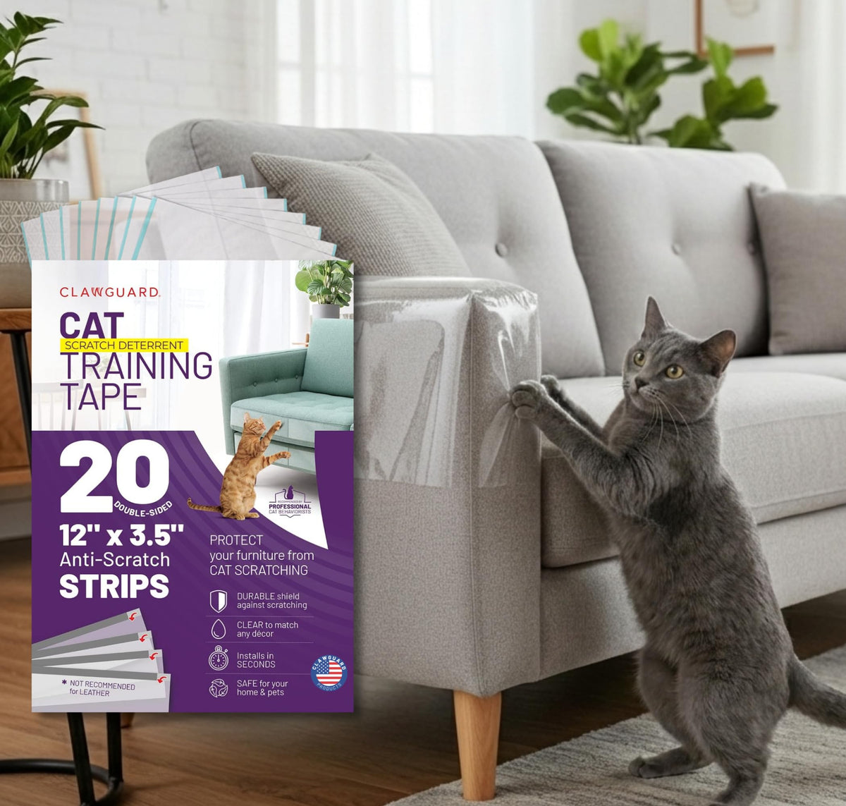 CLAWGUARD Cat Scratch Tape for Furniture, 10 XL Double-Sided Sheets, Sofa