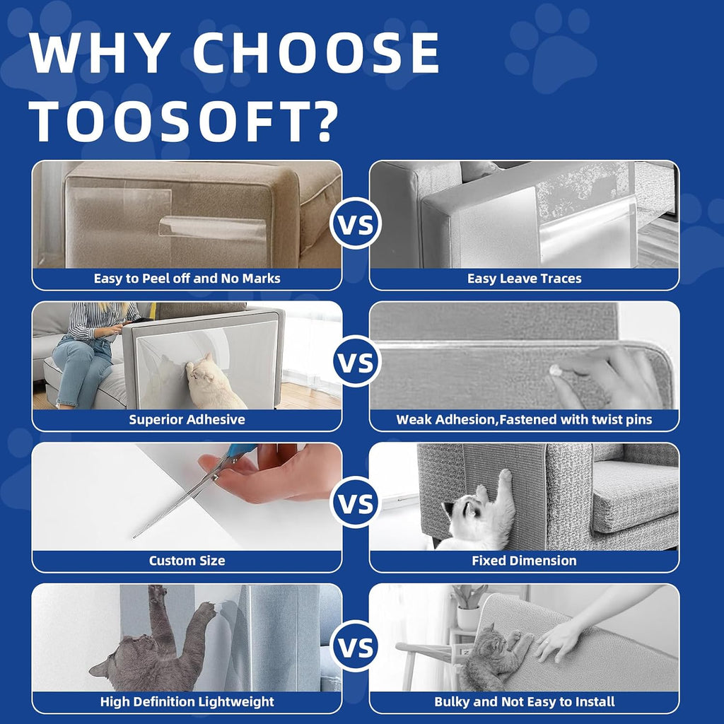 TOOSOFt Anti Cat Scratch Furniture Protector Clear Thicken Vinyl 160"x12.4"