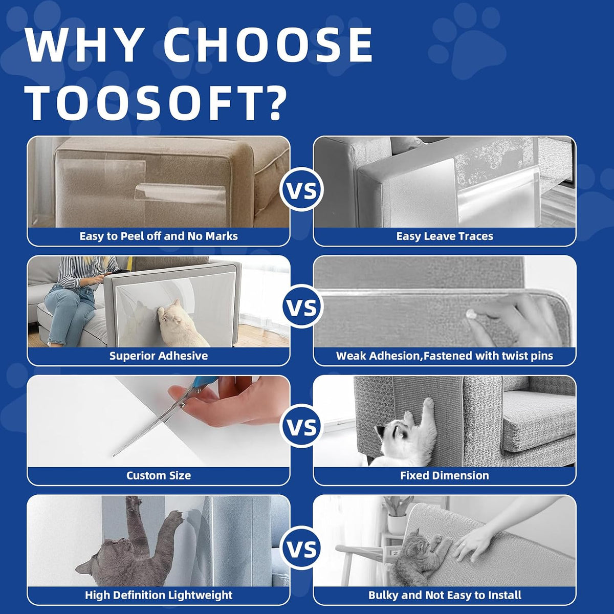 TOOSOFt Anti Cat Scratch Furniture Protector Clear Thicken Vinyl 160"x12.4"