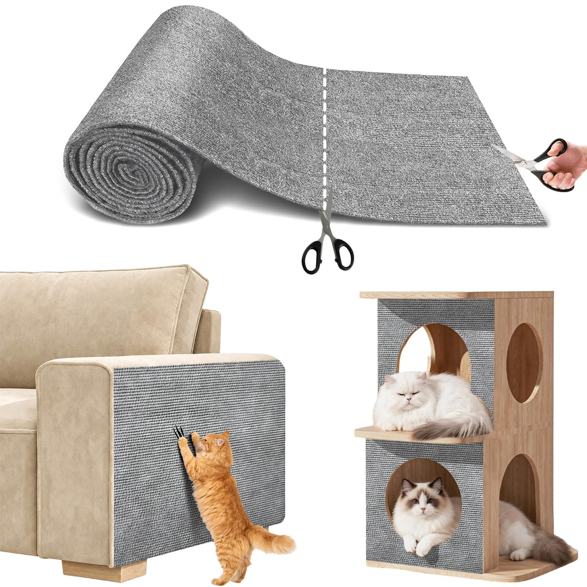 Couch Wall Corner Protector for Indoor Cats, Khaki, 39.3x15.8In