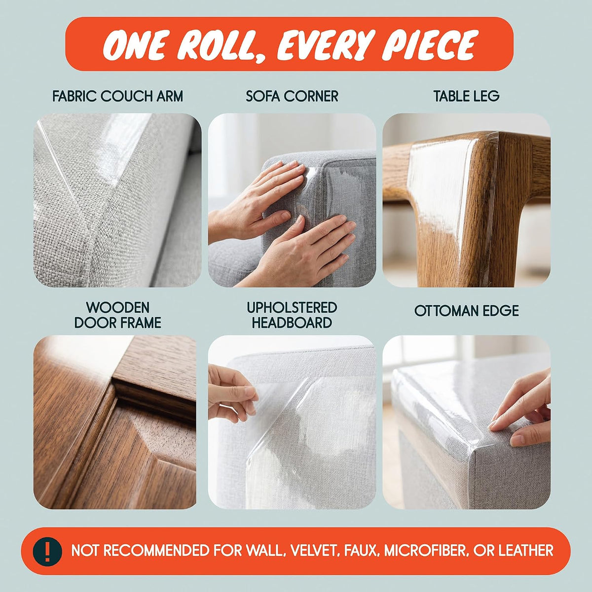 FixZilla Anti Cat Scratch Furniture Protector for Couches, One Sided Adhesive, 12.4" x 160" Soft Flexible Couch Protector from Cat Claws, No Twist Pins Needed, Hugs Corners, Curves, Includes Squeegee