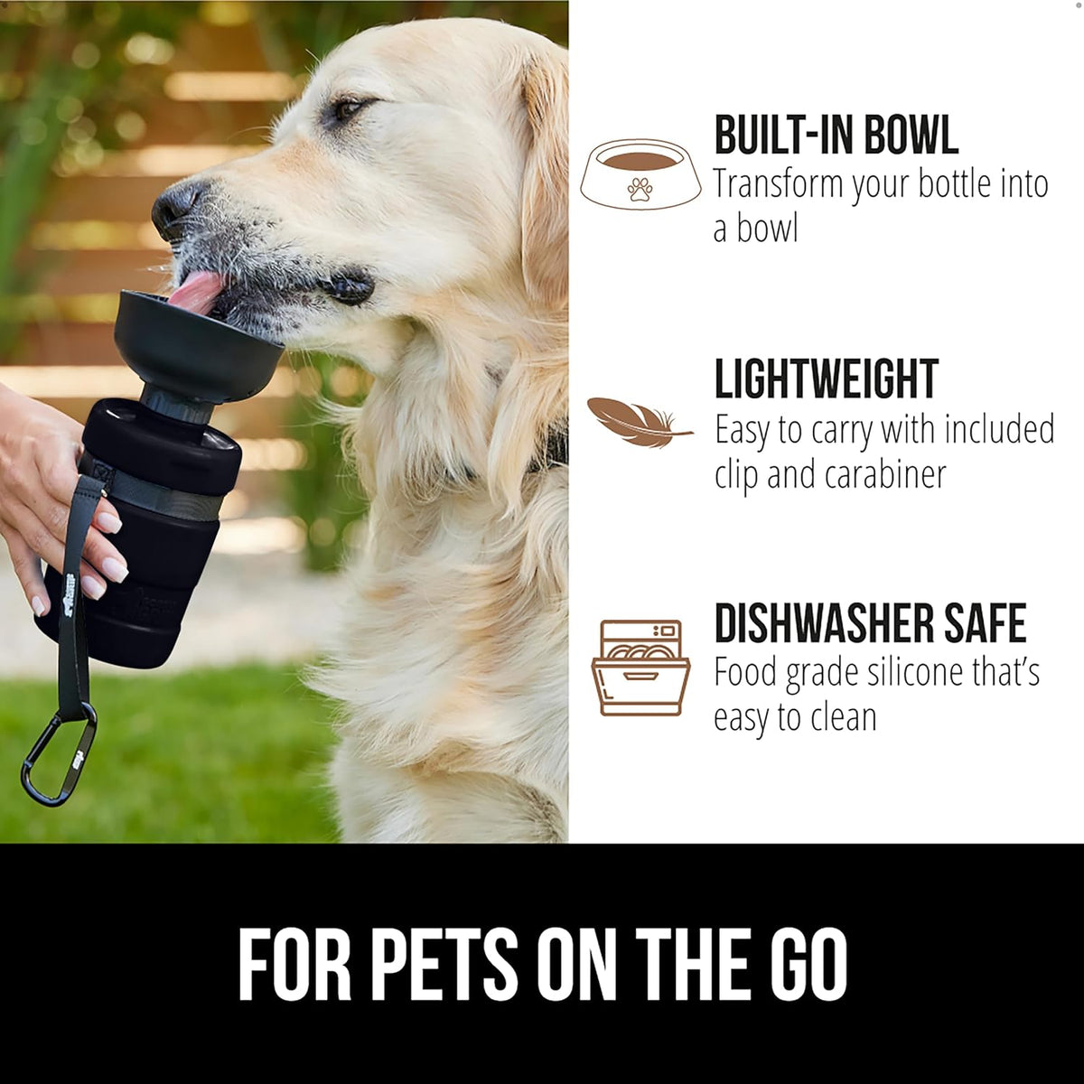 GORILLA GRIP Portable Dog Water Bottle, Food Grade Silicone, 16oz Black