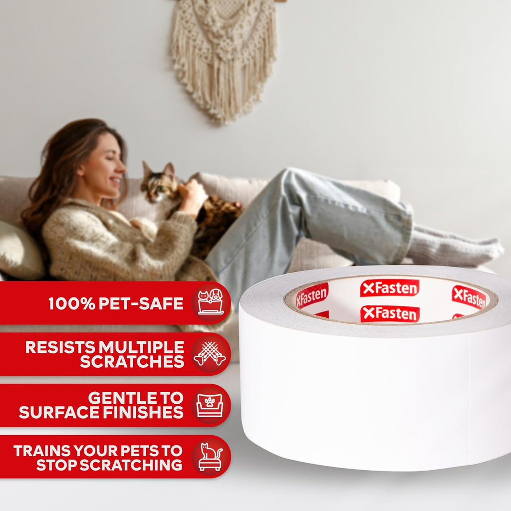 XFasten Anti-Scratch Cat Training Tape, 3-Inches x 30-Yards - Door, Couch, Furniture and Leather Scratch Guard Protector Tape for Cats and Pets