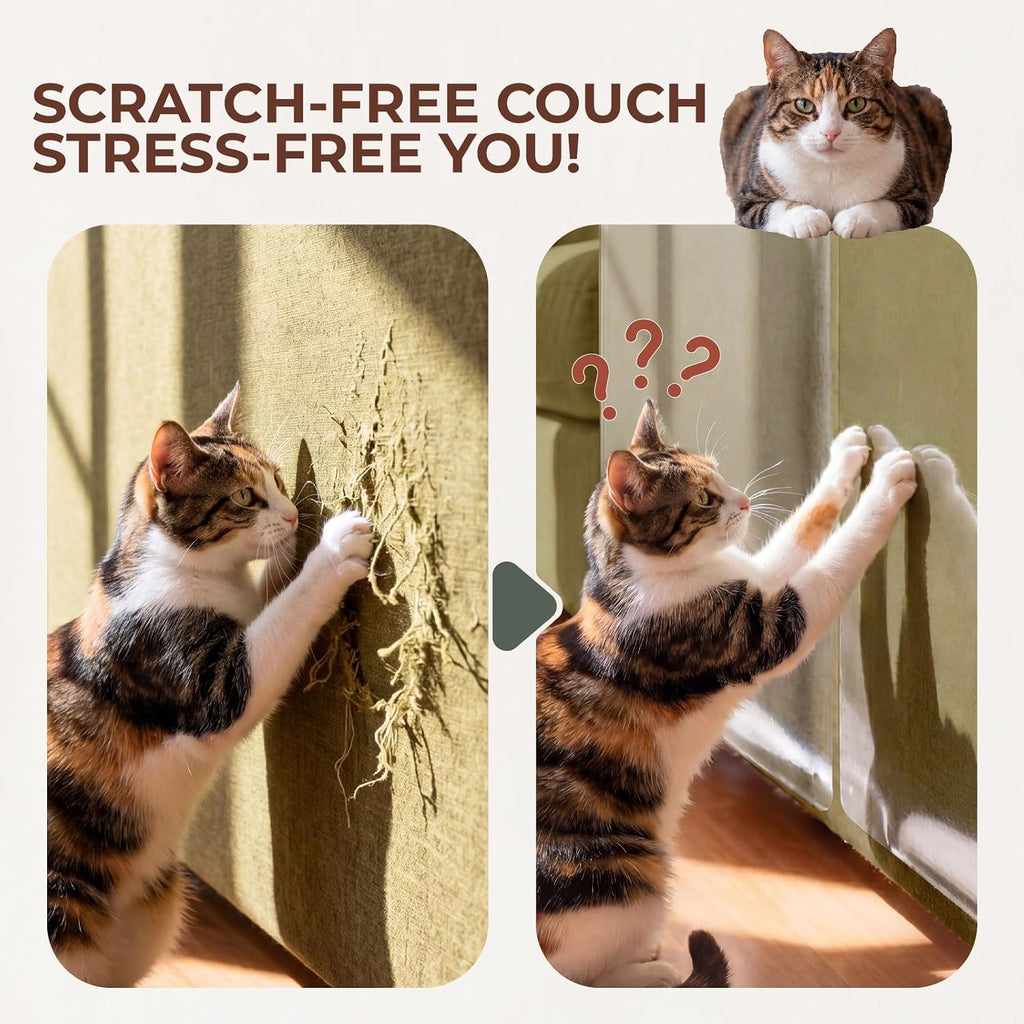 Cat Scratch Furniture Protector, 12 Pack Self Adhesive Tape, Heavy Duty Flexible Corner Guards for Couch, Sofa, Doors, Walls, Chairs, Armrests, No Residue, No Pins, Cat Scratch Protection Kit
