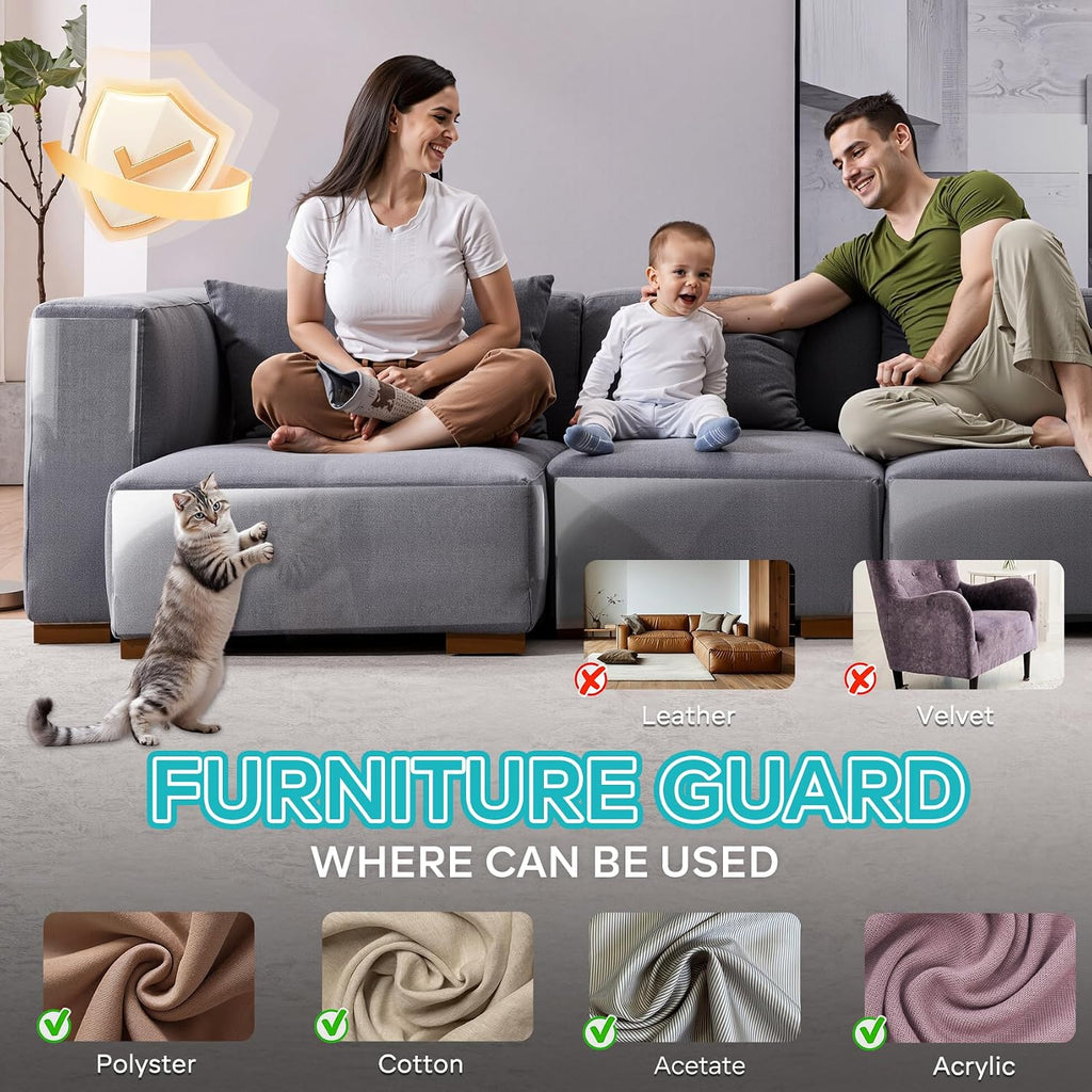 Anti-Cat Scratch Furniture Protector - Clear Vinyl Couch Protector from Cat Claws, Scratch Deterrent Tape for Sofa Corners, Single-Sided Sticky Couch Protector for Cats (200"x 8.3")