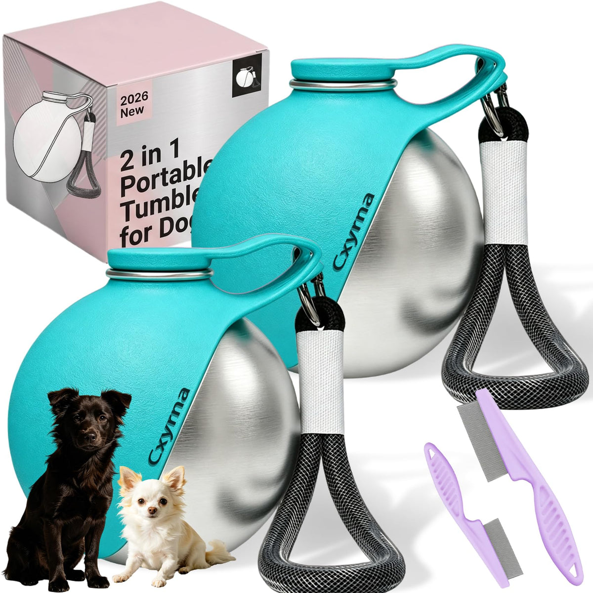 2 in 1 Portable Tumbler for Dogs, 2026 New 10Oz Stainless Steel Dog Water Bottle with Silicone Foldable Bowl, Leak-Proof 2 in 1 Portable Small Dog Water Bottle for Walking, Hiking & Travel (10Oz-Blue)