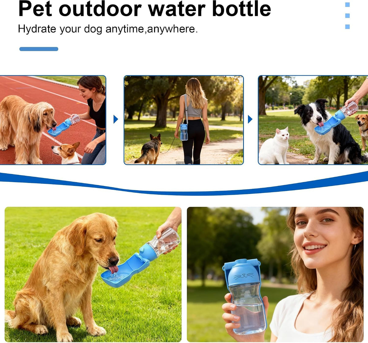 Amerisun Dog Water Bottle16.9 OZ Collapsible Leak-Proof Pet Water Bowl