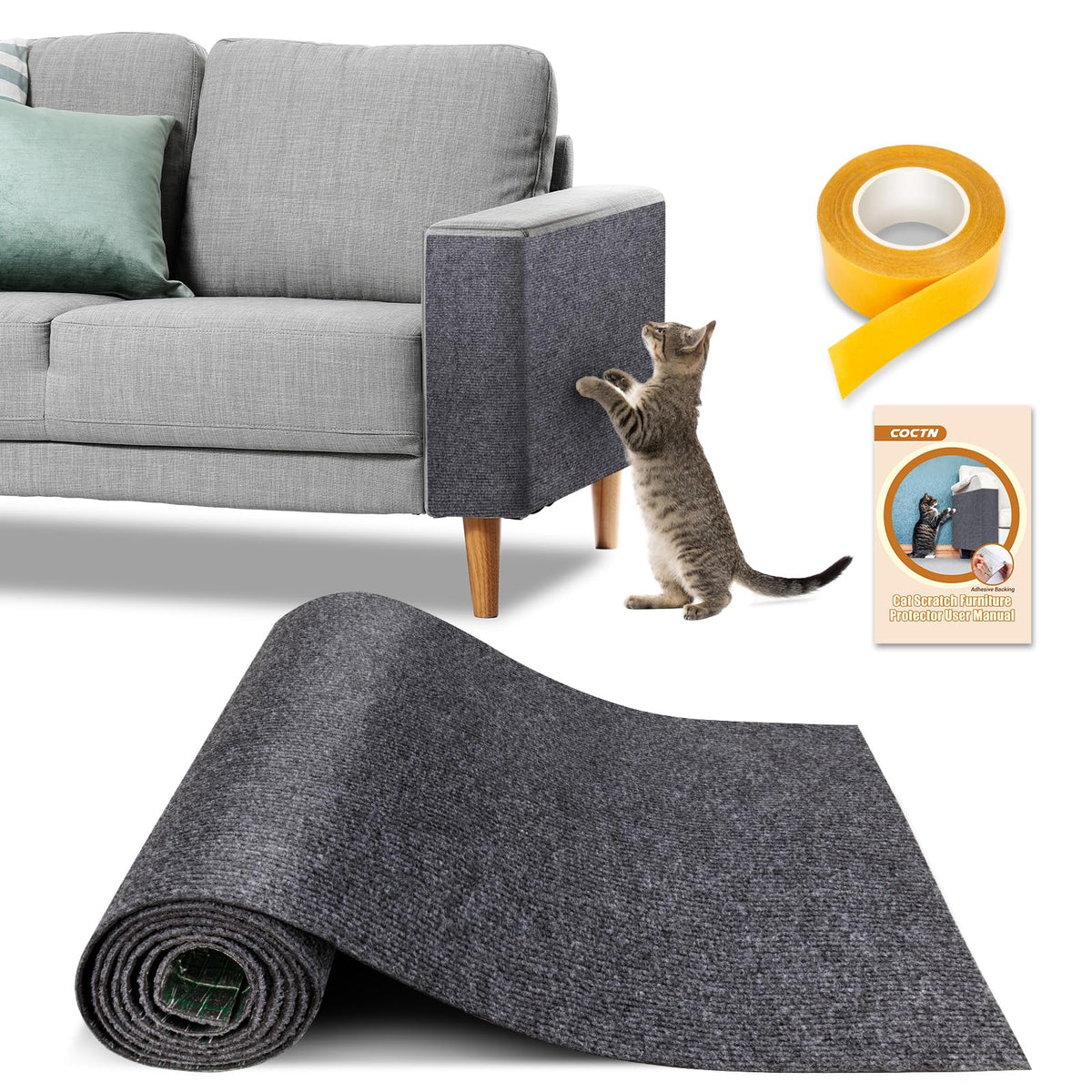 Cat Scratch Couch Protector, 90"x16" Trimmable Anti-Scratch with Grid Tape