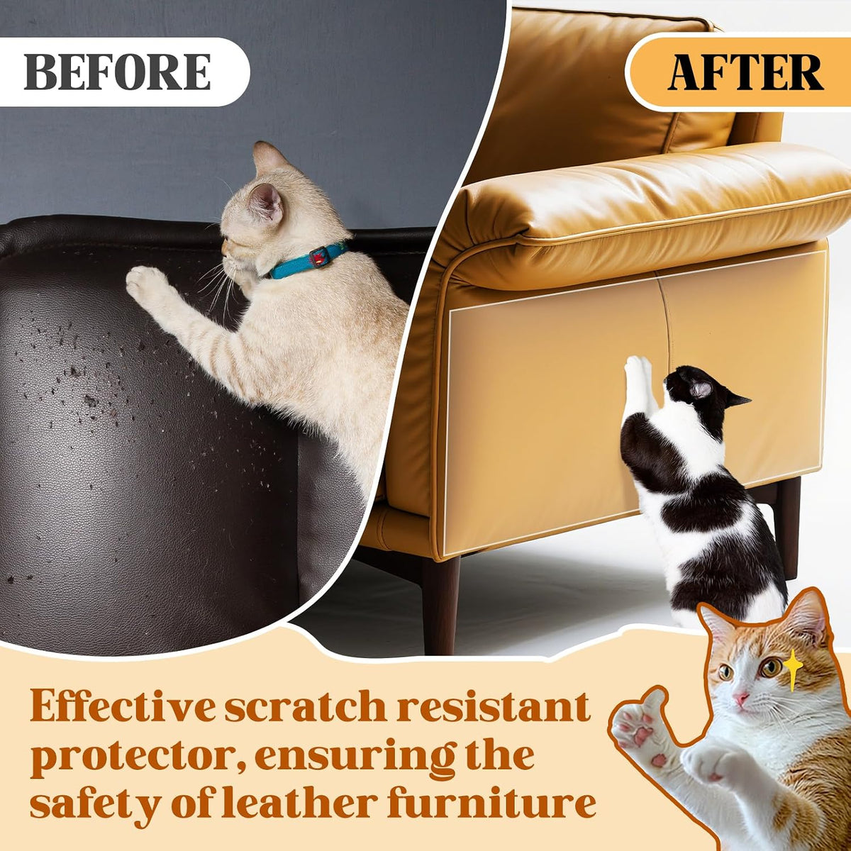 Cat Scratch Furniture Protector - Design for Leather Couch, 157.5"x11.8" Clear Couch Protector from Cat Claws, Thickened Anti-Scratch Adhesive Roll, Cuttable & Residue-Free, No Pins
