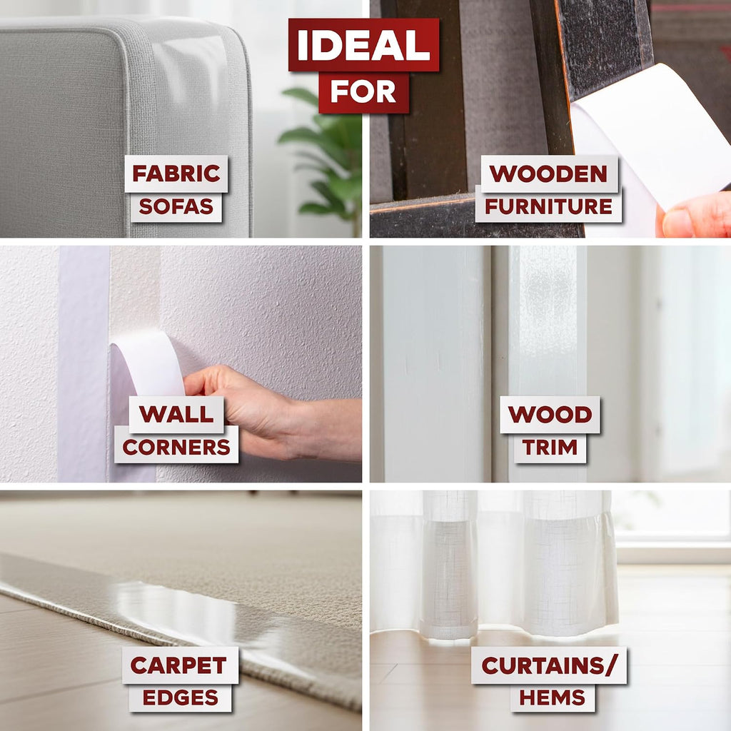 XFasten Double Sided Cat Tape for Furniture 2.5 Inches x 30 Feet, Clear Anti Cat Scratch Tape for Pets, Sticky Anti Scratching, Claw and Paw Deterrent Adhesive for Furniture Protector, Doors, Couches