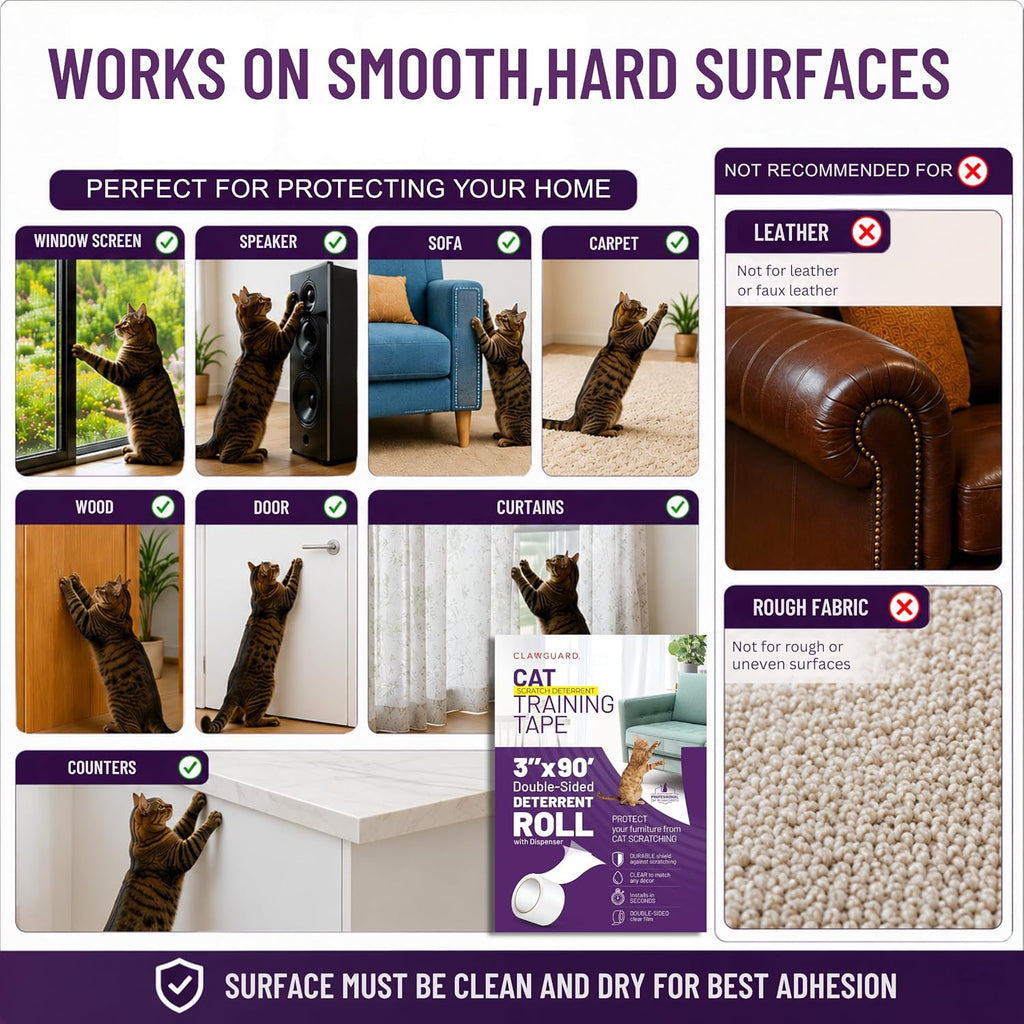 CLAWGUARD Cat Scratch Tape for Furniture, 10 XL Double-Sided Sheets, Sofa