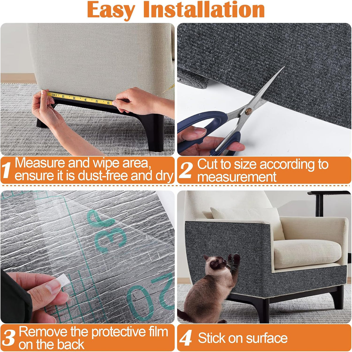Couch Protector from Cat Claws - 78.7" x 15.8" Trimmable Self-Adhesive Cats Claws Scratch Pads, Cat DIY Climbing Cats Scratch Mat Tree Replacement Indoor (Dark Gray)